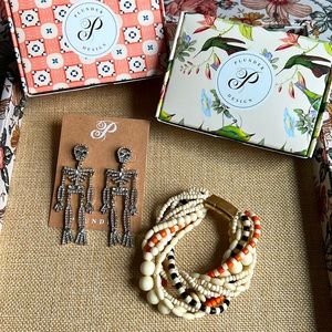 Plunder Skelton earrings & Candy Corn Bracelet